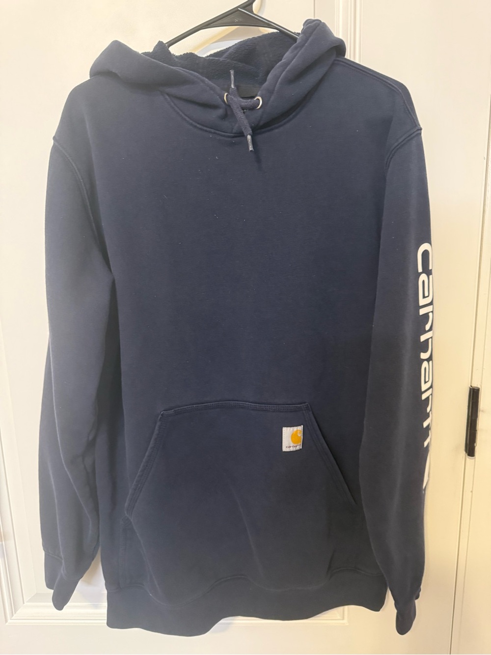 Carhartt Navy Hooded Sweatshirt with Sleeve Logo
